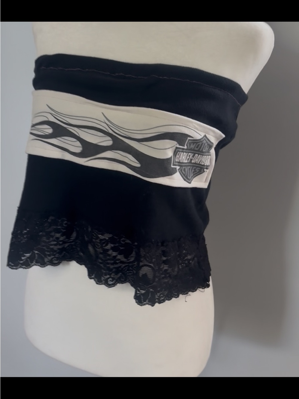 Harley-Davidson Black and White Lace-Trim Tube Top